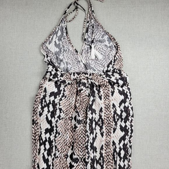 Olivaceous Womens Jumpsuit Size S White Brown Snake Print Halter Tassel Backless - Picture 5 of 13